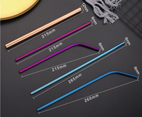 Pailles à boire réutilisables en acier inoxydable écologiques 26,6 cm et 21,5 cm, accessoires de bar colorés et courbés avec options personnalisables