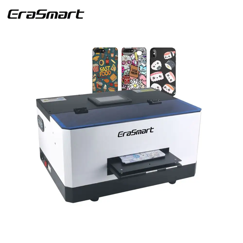 EraSmart produsen profesional Digital Inkjet meja kecil mesin cetak Flatbed A5 Uv Printer untuk pencetakan casing ponsel