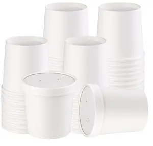 16盎司白色牛皮纸汤冰淇淋容器杯，带盖单或双聚乙烯涂层