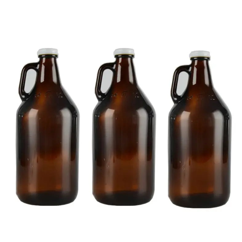 Персонализированные ремесло 64 унций пива янтарного стекла Ворчун бутылки вина с металлическими закручивающимися пластиковый колпачок