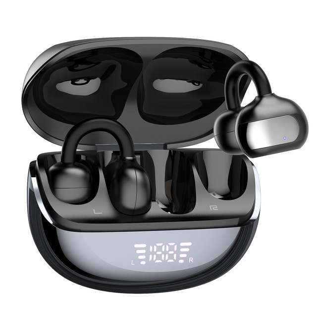 Wireless Earbuds Open Ear Clip on 5.4 ENC Noise Canceling IPX4 Waterproof LED Display Comfort Fit Long Playtime
