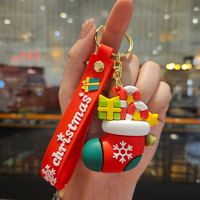 Porte-clés de Noël en gros, en plastique exquis, forme 3D, imprimé UV, figurine de dessin animé, breloque de sac, mousqueton multifonction