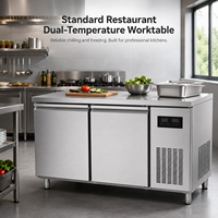 Réfrigérateur-congélateur professionnel à double zone, 2 portes, 1500 mm, en acier inoxydable, double compresseur, refroidissement par ventilateur