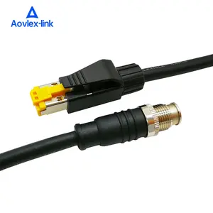 M12 connector X coded 8 pin male to RJ45 cable Industrial RJ45 plug Cat6 ethernet cable drag chain