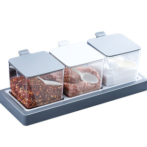 Factory Direct Selling Kitchen Storage Plastic Rack Stacked Herb Condiment Container Seasoning Boxes Spice Jars With Spoon