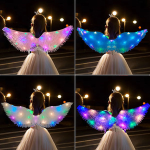 Festival Angel <strong>Neon</strong> Feathered Round Glowing Wings Back Decor for Little Girls Halloween Fairy Wings - Product Image 2