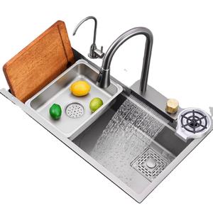 Évier de cuisine nano tendance, rectangulaire, en acier inoxydable <span class=keywords><strong>noir</strong></span>, à cuve unique, avec robinet, à encastrer sous le plan. - Product Image 2