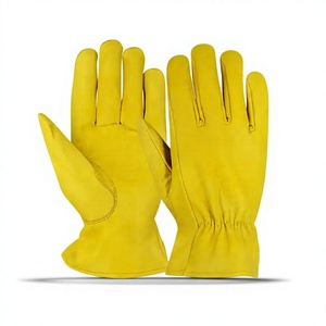High Quality Yellow Cowhide Leather <b>Driver</b> Safety <b>Gloves</b> with Elastic Wrist for Construction and General Work <b>Gloves</b> - Product Image 1