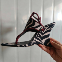 Sandales à talons compensés à motif animalier pour femmes, avec lanières à la cheville, chaussures d'été à la mode