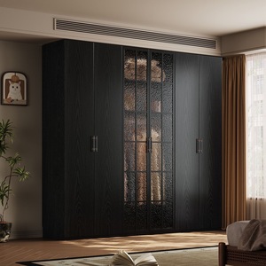 <span class=keywords><strong>Armario</strong></span> de Dormitorio Moderno Personalizado de Nogal con Puertas de Vidrio con Efecto de Ondas de Agua, <span class=keywords><strong>Armario</strong></span> de Almacenamiento de Piso a Techo para Casa o Villa - Product Image 3