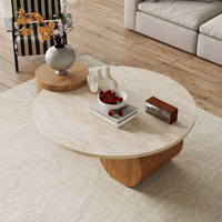 Table basse en marbre avec base en bois massif durable, design nordique moderne, pour la maison, le salon, l'appartement