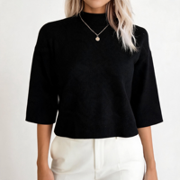 Pull court à col montant pour femme de haute qualité, style minimaliste, en maille douce, coupe ample, idéal printemps-automne