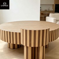 Ensemble de tables basses gigognes modernes 2 pièces en placage rayé, table centrale ronde et table d'appoint, mobilier de luxe pour salon, OEM ODM