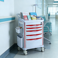 Chariot médical d'urgence Hochey avec 5 tiroirs, poubelle et verrouillage central - Chariot de transport en plastique durable