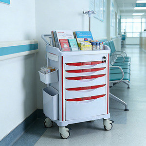 Carrito de Tratamiento Médico de Emergencia para Hospital <span class=keywords><strong>Hochey</strong></span> con 5 Cajones, Contenedor de Basura, Cierre Centralizado - Carrito de Plástico Resistente - Product Image 3