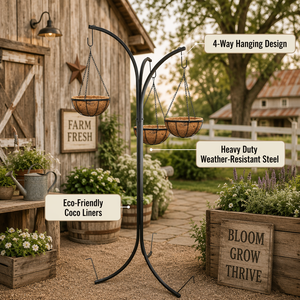 Support de suspension pour plantes à quatre bras avec paniers multiples, cadre métallique courbé thermolaqué, chaînes et paniers en fibre de coco, pour la décoration de jardin et de cour - Product Image 3