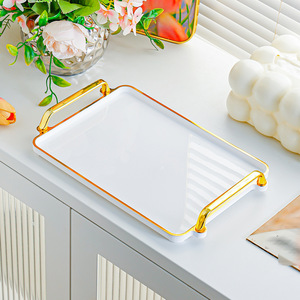 Vassoio Rettangolare in Plastica per Servire, Adatto al Microonde, per Tè e Cena, Portaoggetti per Soggiorno, Stile Moderno e Minimalista - Product Image 6