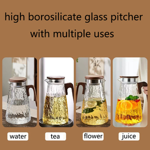 <span class=keywords><strong>Pichet</strong></span> à eau moderne en verre borosilicate texturé martelé de 1800 ml avec couvercle et poignée en noyer - Product Image 2