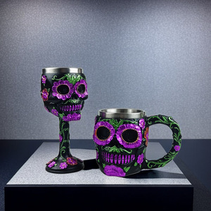 Tasse à bière sous vide en acier inoxydable, motif Tête de mort florale, effet 3D, design original et ludique, cadeau de fête, verre <span class=keywords><strong>rouge</strong></span> - Product Image 4