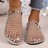 Nouvelles sandales d'été 2025 pour femmes, style Baotou, en maille plate, à semelle souple, couleur argent, pour l'extérieur 231 231