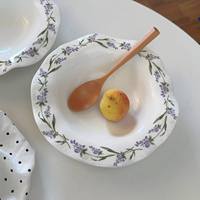 Assiette à dessert et à fruits en porcelaine, style français vintage, à bords dentelés, à motifs floraux, irrégulière, violet lavande, forme peu profonde, 7 jours