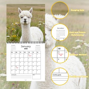 Calendrier mural spirale 12 mois sur le thème de <span class=keywords><strong>l</strong></span>'alpaga 2026-2027 pour les amoureux des animaux, idéal pour offrir et décorer la maison ou le bureau (vente en gros) - Product Image 3