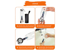 Bouteille d'eau en verre réutilisable moderne de 500 ml, anti-fuite, avec baguettes de cristal naturel et pointes de pierres précieuses pour élixir de guérison – Cadeau - Product Image 5