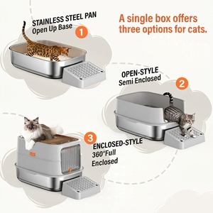 Bac à litière convertible pour chat avec trois niveaux d'abri et une marche d'accès grillagée pour s'adapter à différentes habitudes de chat - Product Image 3