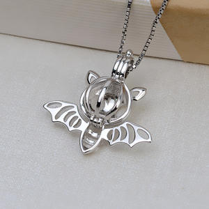 อุปกรณ์ DIY เครื่องประดับเงินแท้ S925 จี้รูปค้างคาวฮาโลวีน สร้อยคอ 6-8 มม. สำหรับใส่ไข่มุกแบบไม่มีรู สำหรับผู้หญิง สีทอง ลายการ์ตูน - Product Image 4