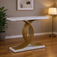 Table console moderne en métal doré, plateau en marbre de 39,4 pouces, design sur piétement, décoration pour salon et entrée