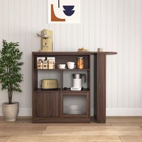Armoires de bar extensibles en noyer PB durables et personnalisées avec un plateau rotatif et des portes coulissantes en verre pour salle à manger