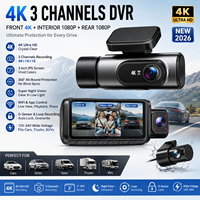 Caméra embarquée 4K triple objectif avec enregistrement avant, arrière et habitacle, GPS, Wi-Fi 5 GHz, moniteur de stationnement, vision nocturne et capteur G pour toutes les voitures