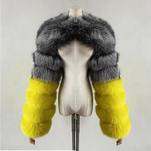 BEIZIRU Manteau en fourrure véritable pour femme, <span class=keywords><strong>renard</strong></span> <span class=keywords><strong>argenté</strong></span> et <span class=keywords><strong>renard</strong></span> roux, deux manches, longueur 60 cm, style nude - Product Image 5
