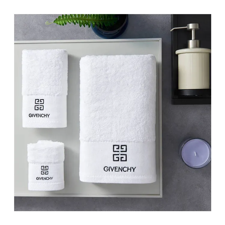 Set di asciugamani bianchi di alta qualità 100 cotone 16s long loop eco-friendly soft luxury hotel piccolo per l'ospitalità dell'hotel