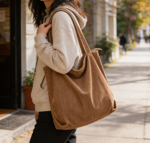 Borsa Tote da Donna in Velluto a Coste di Grande Capacità, Alta Qualità, Servizio di Branding, con Tasche, Direttamente dalla Fabbrica - Product Image 1