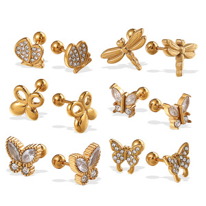 Boucles d'oreilles papillon et libellule en alliage de zinc plaqué or 18 carats pour femmes, bijoux à la mode, cadeau - Product Image 5