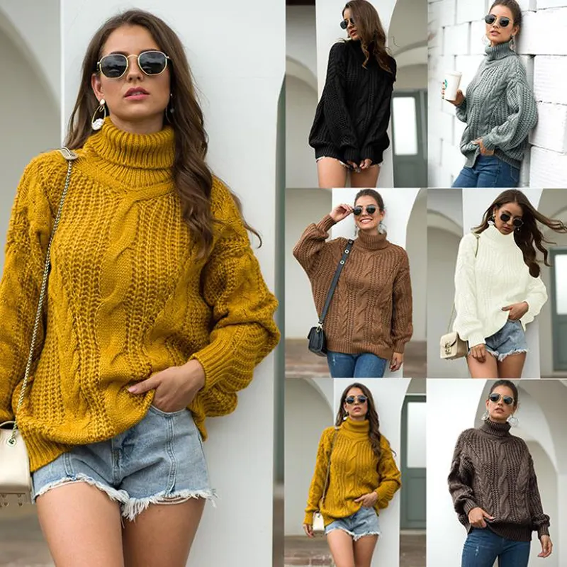 CUHAKCI Autumn And Winter New College Style Knit Sweater Women Thick Thread Twist Turtleneck Pullover Women Cute Tops Vintage