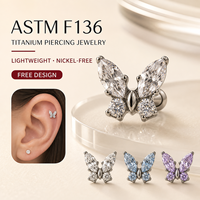 Kaishee Vente en gros Bijoux de piercing en titane plaqué or, motif papillon, pour cartilage, hélix et tragus