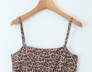 <span class=keywords><strong>Combinaison</strong></span> décontractée d'été à bretelles spaghetti à imprimé animal de couleur marron pour femmes - Product Image 3