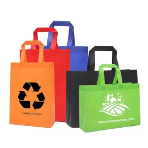 Cetak eco shopping printtable hadiah daur ulang tidak ditenun laminasi promosi kustom tanpa anyaman tas jinjing belanja dengan logo