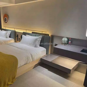 Compact Hotel Apartment Bedroom Furniture Twin Beds With Nightstands <b>Side</b> <b>Table</b> Seating & Desk Combo for Small Guest Rooms - Product Image 5