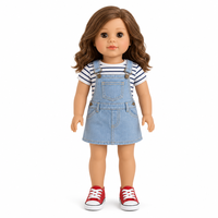 Vêtements pour poupées de 18 pouces, mini-tenue en jean, robe à rayures avec chaussures en toile, ensemble décontracté pour poupées