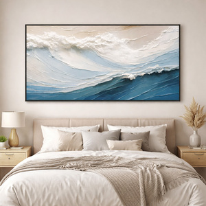 Pintura al Óleo Moderna Azul y Blanca con Textura Ondulada Minimalista, Arte Decorativo en Lienzo, Paisaje Marino Abstracto, Naturaleza Muerta, Cuadro para Colgar - Product Image 6
