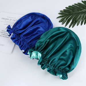 Gorro de dormir de satén para mujer, gorro liso de doble capa para dormir, protección del cabello, sombrero redondo de gran tamaño - Product Image 3