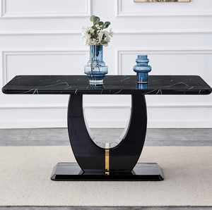 Mesa de Comedor Moderna, Sencilla y Lujosa, con Acabado en Mármol Negro y Patas de Metal, para 6 Personas, Resistente, para Hogar, Hotel y Comedores - Product Image 2