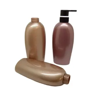 China supplier pet 500ml metallic color cosmetic oval bottle for shampoo or bath gel