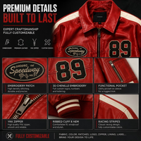 Blouson Bomber de Course en Cuir Lourd OEM avec Logo Brodé Personnalisé, Blouson Universitaire à Fermeture Éclair
