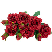 2 têtes Real Touch Flowers Roses artificielles rouges avec tiges Faux arrangement floral réaliste Décoration de mariage