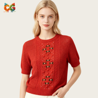 Suéter Corto de Punto para Mujer CG Custom, con Bordado Floral 3D, Diseño Calado, Estilo Cottagecore