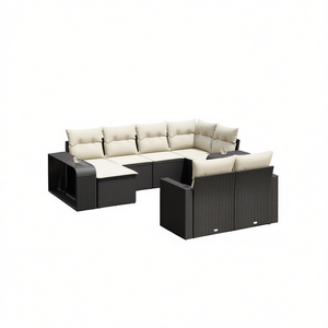 Ensemble de canapés de jardin noir et crème en rotin d'extérieur avec coussins en mousse haute densité, design contemporain imperméable - Product Image 1